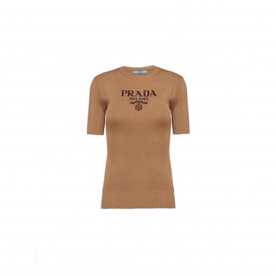 PRADA SILK CREW-NECK SWEATER WITH LOGO P24T1F